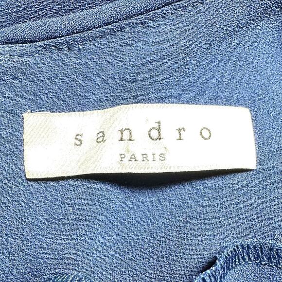 Sandro Paris Yoko Fluted Crepe Mini Dress Blue Women 3 Large - Picture 4 of 10